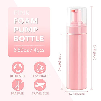TMLECE 6.8oz/200ml Foaming Soap Dispenser Bottles(4 Pack) | PET Material, Foaming Pump, Rich Foam, Leak-Proof Design for Hand Soap, Cleanser & Shampoo, Travel, Home & Office Use, Pink - color: Pink, size: G.200ML(6.8OZ),4Pack