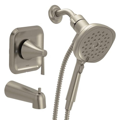 Moen Ronan Spot Resist Brushed Nickel Single-Handle Modern Tub and Shower Faucet with Square Handheld Rain Shower Spray Head Featuring Magnetix, Valve Included, 82022SRN - color: Brushed Nickel, style: Square Showerhead