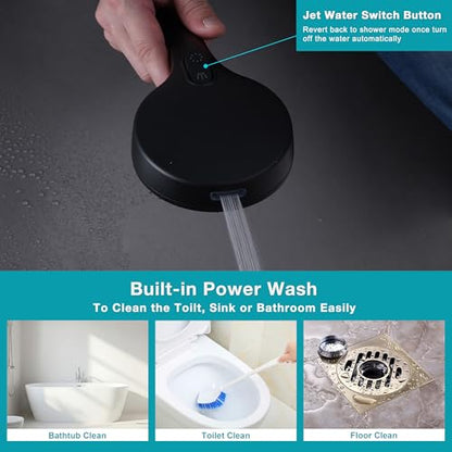GwernKB Handheld Shower Head with ON OFF Switch & 79in Stainless Steel Hose | Built-in Power Spray,7-Setting High Pressure Spray with Bracket & Extra No Drilling Wall Shower Holder for Lower Mount,Black - color: Matte Black