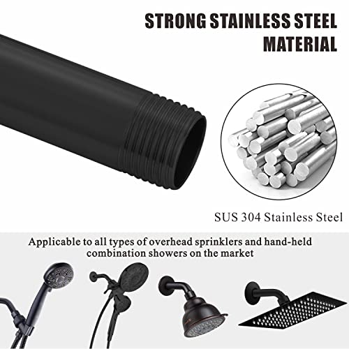 Voolan Shower Arm with Flange and Teflon Tape, Extension Shower Head Arm for Bathroom Fixed Shower Head, Solid Stainless Steel, Wall Mounted (6 Inch,Black) - color: Black, style: 6 Inch