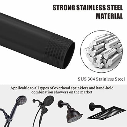Voolan Shower Arm with Flange and Teflon Tape, Extension Shower Head Arm for Bathroom Fixed Shower Head, Solid Stainless Steel, Wall Mounted (6 Inch,Black) - color: Black, style: 6 Inch
