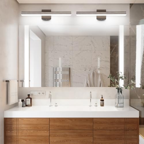 SineRise 24-Inch LED Modern Bathroom Vanity Light Bar, Brown Modern Acrylic Bathroom Wall Lighting Fixtures Over Mirror (Cool White 6000K) - color: Brown-Cool White, size: 24-Inch