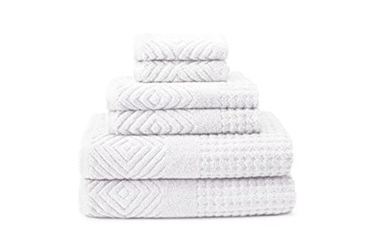 Texere 100% Organic Cotton Diamond Jacquard 700 GSM Luxury Bath Towel Sets, Soft and Absorbent Hotel Quality, Bath Towels, Hand Towels, Washcloths (Diamond, Bright White, 6 Piece) - color: Bright White (Diamond)