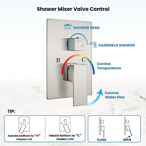 gotonovo Rainfall Bathroom Shower System Rain Shower Head and Handle Set Wall Mounted Shower Complete Combo Solid Brass Pressure Balancing Shower Mixer Valve 8 Inch Brushed Nickel - color: Brushed Nickel, size: 8 Inch