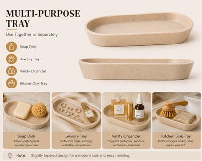 Clasin Home 3 Pcs Bathroom Accessories Set, Liquid Soap Dispenser with Large Pump, Toothbrush Holder Cup and Soap Dish, Sandstone Texture Bathroom Counter Set for Modern Home (Beige) - color: Beige