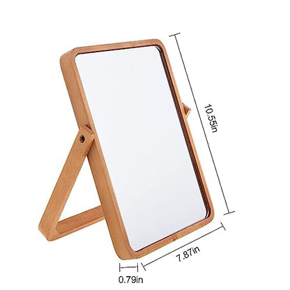 Mokoze Wood Desk Mirror, Adjustable Tabletop Vanity Mirror, 10.55" x 7.87" | Clear Glass Reflection, Ideal for Vanities, Dressers,, Shelves, Countertops, Tabletop or Wall Display