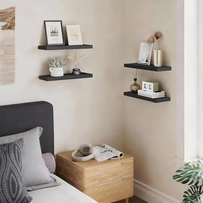 BAYKA Floating Shelves for Wall, Wall Mounted Rustic Wood Shelves for Bathroom, Bedroom, Living Room, Kitchen, Hanging Shelf for Books/Storage/Room Decor with 22lbs Capacity (Black, Set of 3, 15.7in) | Easy Install, Space Saving, Hidden Bracket, Wall Shel