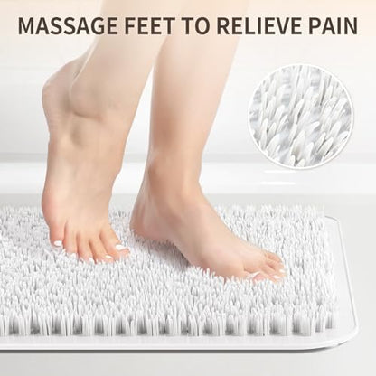 Yolife Shower Foot Scrubber Mat, Anti-Slip Bath Mat with Scrub Bristles, Soft Shower Foot Massager with Strong Suction Cups for Soothe Achy Feet (White, 25.6" x 13.4") - color: White, size: 25.6" x 13.4" (Rectangular)