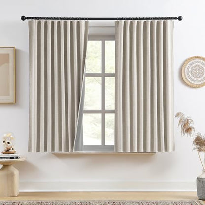 RAIN CITY Beige Blackout Linen Curtains 63 Inches Long 2 Panels W50 x L63 | Back Tab Rod Pocket Linen Burlap Textured Rustic Boho Light Blocking Room Darkening Curtains for Bedroom Nursery - color: Beige, size: 50"W x 63"L (Pack of 2)