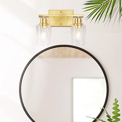 2-Lights Gold Bathroom Light Fixture, Brushed Brass Vanity Light with Clear Glass Shade, Modern Bath Wall Lights for Living Room, Hallway, Bedroom - color: Gold 2-Light