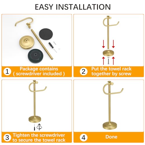 17 Inch Brushed Gold Stand Towel Bar Hanger Hand Towel Bar Bathroom Vanity Countertop Towel Holder Free Standing Stainless Steel Towel Ring Hardware Accessories Towel Rack - color: Brushed Gold