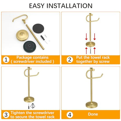 17 Inch Brushed Gold Stand Towel Bar Hanger Hand Towel Bar Bathroom Vanity Countertop Towel Holder Free Standing Stainless Steel Towel Ring Hardware Accessories Towel Rack - color: Brushed Gold