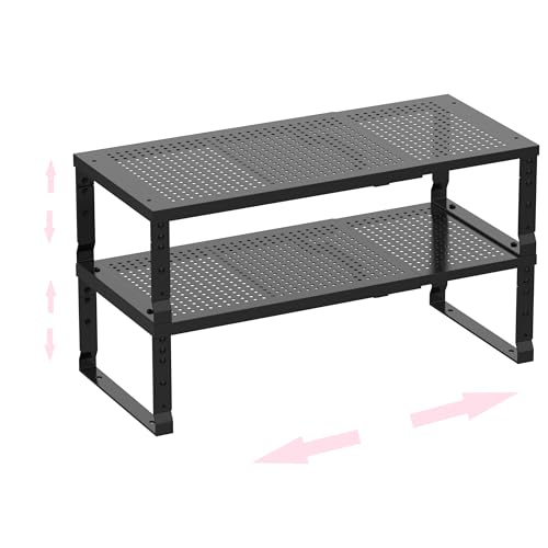 Metal Stackable Expandable Storage Shelf - Multi-Functional Home Storage Shelf, Suitable for Kitchen, Cabinet，Bathroom, Office, Garage, etc.（2PACKS/Black/Large - color: 2packs/Black, size: Large