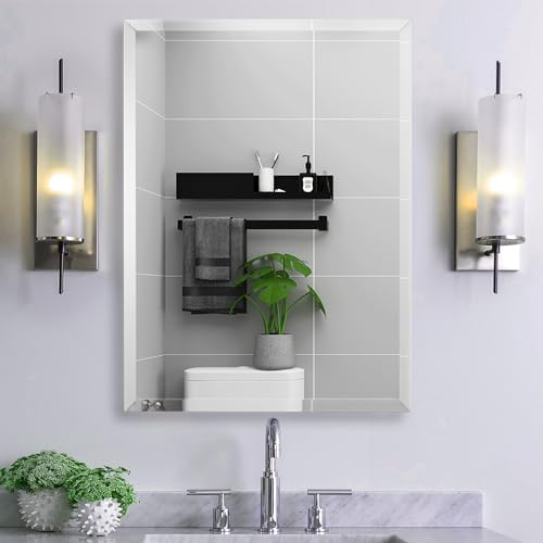 24x32 Inch Frameless Bathroom Mirror Rectangle Beveled Mirror Wall Mirror Explosion Proof and Shatterproof Bathroom Vanity Mirror Wall Mounted Hang Firmly (Horizontal or Vertical) - size: 24"L x 32"W