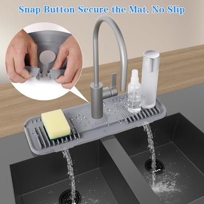 DK-SIMINA Silicone Faucet Mat Silicone Faucet Drip Catcher with Cuttable Circular Central for Kitchen Sink, Tailor-Made for Faucets with Deck Plate【Light Grey】 - color: Light Gray