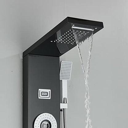LED Light Shower Panel Tower Rainfall Waterfall Shower Head with Massager Jets Body System Jet Black B (Color : Black H) - color: Black H