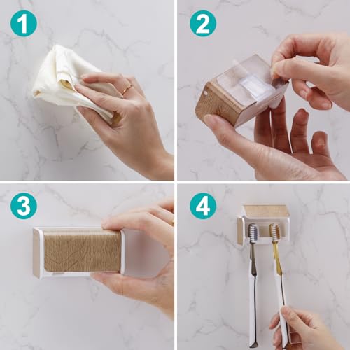 2 PCS Toothbrush Holders Wall Mounted with Cover (2, Wood Grain) | Wall mounted, Detachable, Easy to clean, Breathable, 2 Slots Self Adhesive Toothbrush Organizer for Bathroom - color: Wood Grain