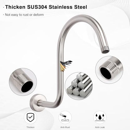 S Shaped Shower Arm, High Rise Shower Head Extension Pipe Standard 1/2" Connection with Flange, Awesome Shower Experience-Stainless Steel Bathroom Accessory(13 Inch 2-S Shape, Brushed Nickel) - color: Brushed Nickel, style: 13" 2 Shape