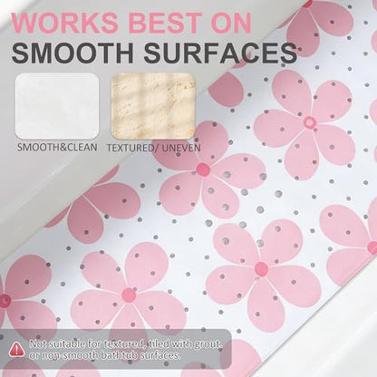 Floral Bathtub Mat Non Slip Flower Bath Mat for Women Kids, Extra Long 40"x16" - color: Pink