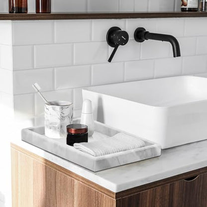 Marble Bathroom Tray,Pure Natural Marble Vanity Tray | marble tray for kitchen counter Non-Ceramic/Non-Resin,stone tray 12 x 8 inch (white) - color: White