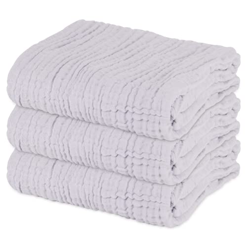 Baby Muslin Bath Towel 3Pack 40"x40", 6-Layer Cotton for Newborn (Grey) | Ultra soft & highly absorbent, gentle on delicate skin. Hypoallergenic. Machine washable. Great baby gift for boys & girls. - color: Grey