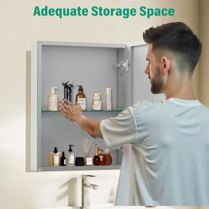 Medicine Cabinet Mirror,Bathroom Mirror with Storage 14 x 18 in | ﻿ Bathroom Medicine Cabinet With Mirror And Adjustable Shelves, Aluminum Recessed or Wall Mounted Medicine Cabinets - size: 14 x 18 inches