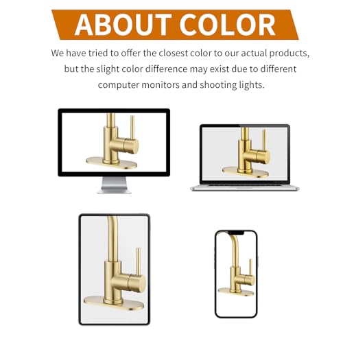 Tohlar Brushed Gold Bathroom Faucet with 2 Mode Sprayer | Bar Sink Faucet with Deck Plate for 1 or 3 Holes, 360° Swivel, with Pop Up Drain, for Vanity RV Laundry - color: Brushed Gold with Deck Plate