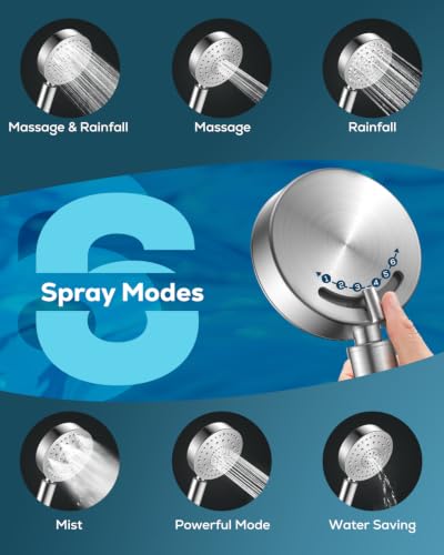 PWERAN Handheld Shower Head with 72" Hose, High Pressure Shower Heads | All Metal,6 Spray,Stainless Steel Showerheads,Built-in Pause Mode,Hand HeId Showerhead,Non-Clogging Nozzles,Adjustable Holder - color: Brushed Nickel
