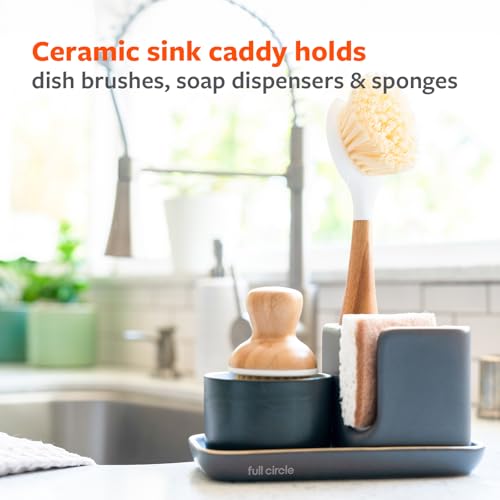 Full Circle Stash, Ceramic Kitchen Sink Caddy, Stylish Modular Sponge Holder & Dish Brush Organizer, Gray and White, 11" - color: Gray and White
