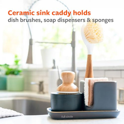 Full Circle Stash, Ceramic Kitchen Sink Caddy, Stylish Modular Sponge Holder & Dish Brush Organizer, Gray and White, 11" - color: Gray and White