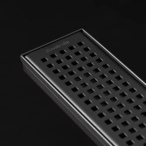Neodrain 28" Linear Shower Drain, Matte Black 304 SS Bathroom Linear Drain | Black Shower Drain with Quadrato Grate& Adjustable Feet, Long Rectangle Shower Floor Drain in Bathroom, Balcony etc,cUPC - color: Matte Black, size: 28 In