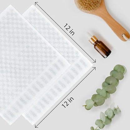100% Cotton Jacquard Washcloths 12x12 in, White (8 Pack)
