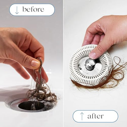 TubRing Pop-Up Drain Protector & Strainer Silicone Hair Catcher, White | Easy snap-in design fits around bathtub stoppers. Customizable utility guard for clog prevention. Fits 1.85"- 2.16" drains. - color: White
