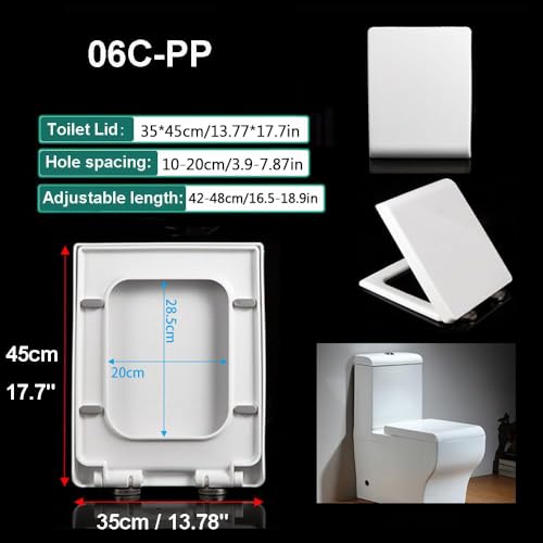 Quick Release Rectangular Soft Close Toilet Seat with Easy Cleaning, Top Fixing & Adjustable Hinges, White Plastic Cover, 03b - size: 06c