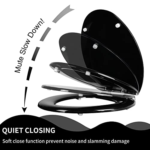 Angel Shield Round Toilet Seat Wood Molded UV Lid Soft Close | Quick Release Metal Hinges, Adjustable Fit for Standard Round Toilets, Easy Install&Clean(Black) - color: Black, size: Round
