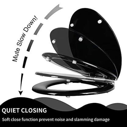 Angel Shield Round Toilet Seat Wood Molded UV Lid Soft Close | Quick Release Metal Hinges, Adjustable Fit for Standard Round Toilets, Easy Install&Clean(Black) - color: Black, size: Round