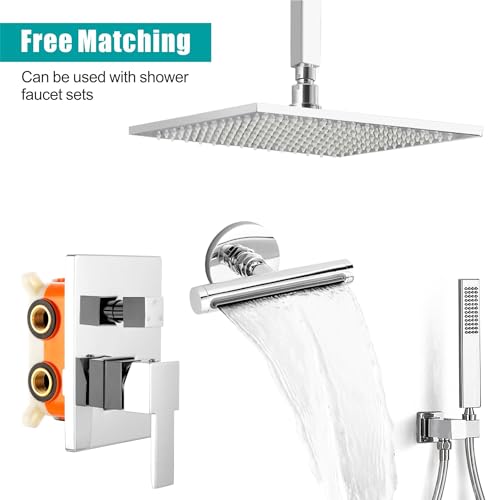 SKOWLL Waterfall Shower Adjustable, Wall Mount Modern Rainfall Waterfall Shower Head Set, Polished Chrome Waterfall Showerhead Jet, High Pressure Shower Body Spray Jets - color: Polished Chrome