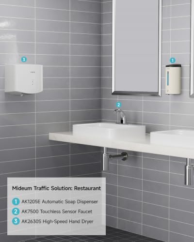 AIKE Classic Automatic Soap Dispenser,25oz for Bathroom,Mattewhite AK1205E | 5-Level Adjustable and Savety Key for Commercial(4*AA Batteries Not Included),No-drill and Screw Wall Mount for Space-Saving - color: Mattewhite Stainless Steel