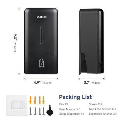AIKE Liquid Commercial Soap Dispenser,27oz for Bathroom Modern Black,AK1006 | No-Drill and Screw Dual Wall Mount Install Design for Space-Saving,Easy Push Easy Refill and Large Capacity for Commercial - color: Black