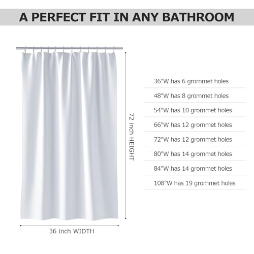 White Fabric Shower Curtain,Hotel Quality Shower Curtain Liner,Heavy Duty Cloth 12 G,Water Repellent Shower Liner,Machine Washable 66 x 72 Inches - size: 66"W x 72"L (Pack of 1)