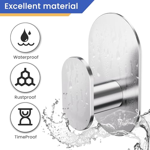 Aikzik Adhesive Towel Hooks - 4 Pack 26LB Heavy Duty Wall Sticky Waterproof Hooks for Hanging Coat, Towel, Robe, Wall Mount for Bathroom or Kitchen (Silver, Stainless Steel) - color: Silver-4