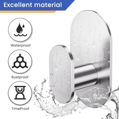 Aikzik Adhesive Towel Hooks - 4 Pack 26LB Heavy Duty Wall Sticky Waterproof Hooks for Hanging Coat, Towel, Robe, Wall Mount for Bathroom or Kitchen (Silver, Stainless Steel) - color: Silver-4