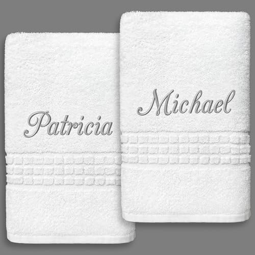 Broadway Terry Bath Towel Set 28" x 55" - Ring-Spun Cotton - Durable Hotel Quality - Soft and Absorbent (2 Personalized Towels, White) - size: 2 Personalized Towels