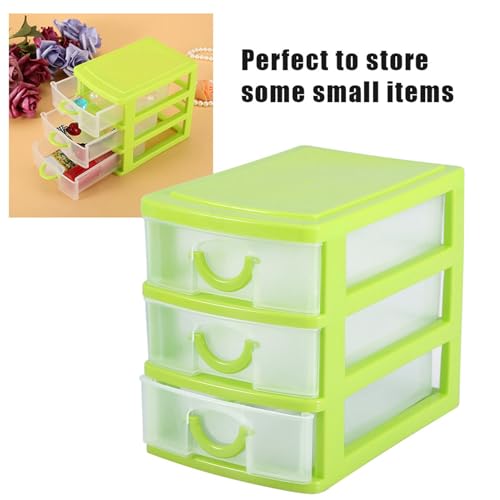 3 Tier Plastic Drawer Organizer with Adjustable Dividers, Compact Detachable Storage Box for Jewelry Makeup Accessories, Multi Purpose Home Office Bathroom Organization (3 Layers of Green)