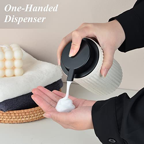 BosilunLife Foaming Soap Dispenser Set-Beige Ceramic Foam Soap Dispenser | 12oz with Rust Proof Pump, Easy Pressing, Refillable for Kitchen & Bathroom - 2 Pack - color: Beige-foam Pump
