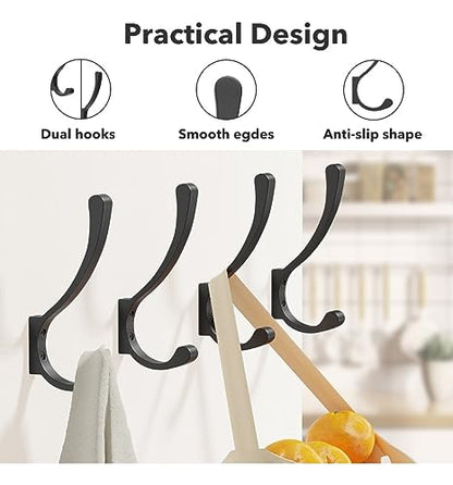 saffruff Wall Mount Coat Hooks, Heavy Duty Metal Hooks for Hanging Clothes, Backpack, Bag,Towel & Jacket, Strong 30 lbs Hold Closet Hanger, Black 4 Pack - size: 4 Pack