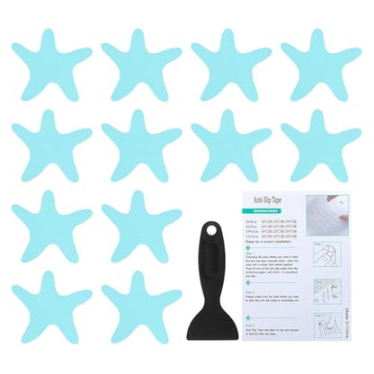 PATIKIL Bathtub Non Slip Stickers 3.86x3.86 Inch, 12 Pack Starfish Safety Shower Floor Anti Slip Stickers with Adhesive Decals Scraper for Bath Tub Shower Floor Stair, Blue - color: Blue