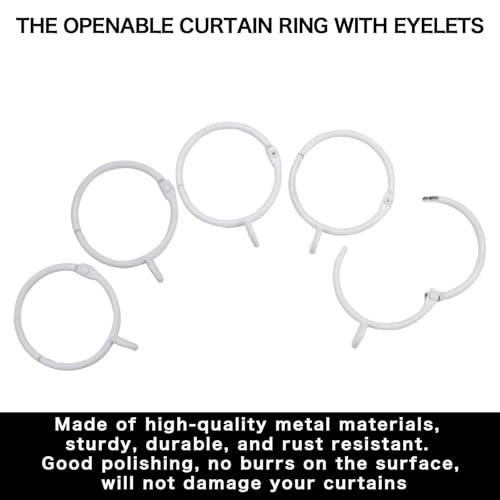 Openable Curtain Rings with Eyelets, 1inch Heavy Duty Rustproof Metal Drapery Rings,Shower Curtain Rings 24pcs White Zocang - color: White, size: 1inch Inside Diameter