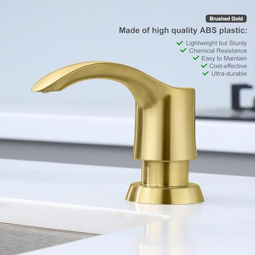 Kitchen Sink Soap Dispenser with 17 Ounce Large Bottle, G080BG | Brushed Gold, Built in Sink Soap Dispenser, Kitchen Soap Dispenser, Refill from Top - color: Gold, size: with Bottle