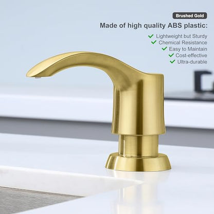 Kitchen Sink Soap Dispenser with 17 Ounce Large Bottle, G080BG | Brushed Gold, Built in Sink Soap Dispenser, Kitchen Soap Dispenser, Refill from Top - color: Gold, size: with Bottle